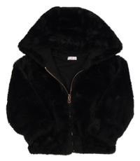 Černá koženková podšitá bunda s kapucí F&F