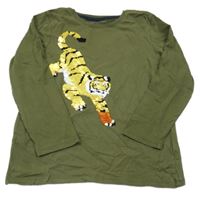 Khaki triko s tygrem z překlápěcích flitrů Topolino