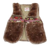 Starorůžová kožešinová vesta s kytičkami 