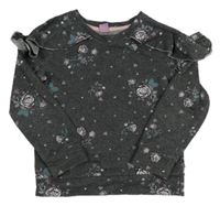 Tmavošedá mikina s květy a volánky DopoDopo 