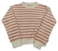 Růžovo-smetanový pruhovaný chlupatý svetr Yigga 