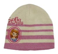 Smetanovo-růžová pruhovaná pletená čepice se Sofií 