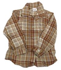 Béžovo-oranžovo-červená kostkovaná košile 