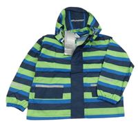Nové - Tmavomodro-limetková pruhovaná šusťáková nepromokavá bunda s odepínací kapucí Impidimpi