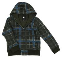 Khaki-černo-bílá kostkovaná propínací thermo mikina s kapucí Protest