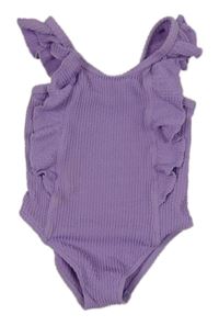 Lila žabičkové jednodílné plavky s volánky F&F