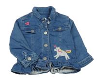 Modrá tepláková riflová bunda s jednorožcem Bluezoo