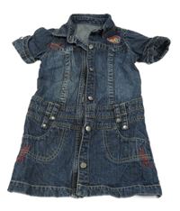 Tmavomodré riflové propínací šaty s nášivkou Topolino