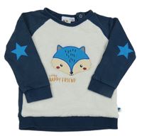 Petrolejovo-bílá mikina s liškou Bubble gum