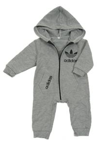Šedá melírovaná kombinéza s kapucí a logem Adidas
