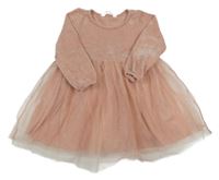 Světlerůžové žinylkovo/tylové šaty H&M