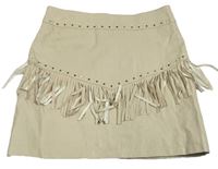 Světlebéžová koženková sukně s třásněmi a cvočky RIVER ISLAND