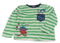 Světlešedo-tmavozeleno/tmavomodré pruhované melírované triko s příšerkami Kids