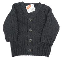 Nový - tmavošedý vzorovaný vlněný propínací svetr H&M