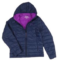 Tmavomodrá prošívaná šusťáková zateplená bunda s logem a kapucí Vertical