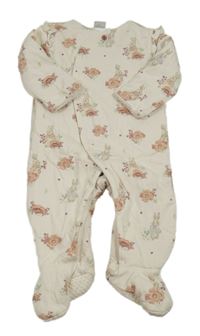 Smetanovo-pudrová puntíkatá zateplená kombinéza s králíčky - Peter Rabbit a volánky Tu