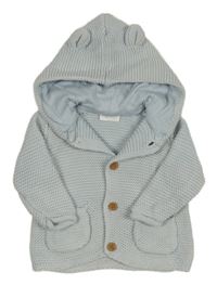 Světlemodrý propínací svetr s kapucí s oušky Next