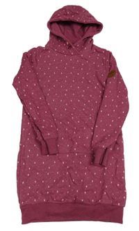 Vínové melírované vzorované teplákové šaty s kapsou a kapucí YIGGA