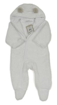 Nové - bílo-světlešedá huňatá kombinéza s kapucí the little white company