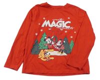 Červené pyžamové triko s Minnie a Mickey a Plutem a vánoční motivem PRIMARK