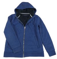 Tmavomodrá melírovaná propínací zateplená mikina s výšivkou a kapucí Next