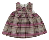 Šedo-tmavorůžovo-lilkové kostkované vlněné šaty s volánky Mayoral