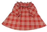 Červeno-béžovo-černo-bílé kostkované úpletové šaty s volánky Next