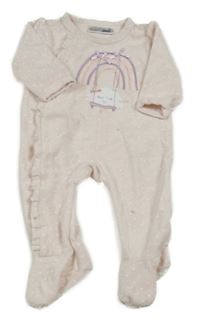 Světlerůžový sametový overal s duhou a obíláčkem a srdíčky a volánkem Ergee