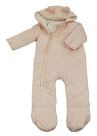 Světlerůžová prošívaná šusťáková zimní kombinéza s kapucí s oušky PRIMARK