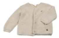 Světlerůžový chlupatý žebrovaný propínací svetr se srdíčkem CARRÉMENT BEAU 