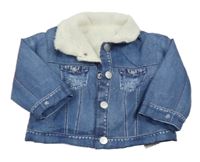 Modrá zateplená bunda riflového vzhledu s límečkem SHEIN