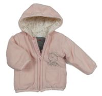 Světlerůžová fleecová zateplená bunda s medvídkem a kapucí KANZ