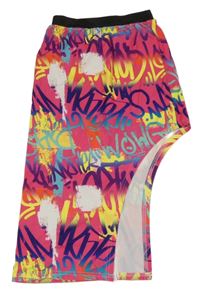 Tmavorůžovo-černá asymetrická dlouhá sukně s g raffiti nápisy SHEIN