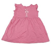 Růžové šaty s plameňákem a volánky lupilu