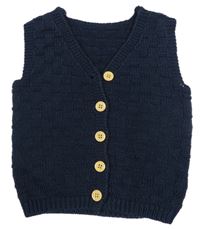 Tmavomodrá vzorovaná pletená propínací vesta SHEIN