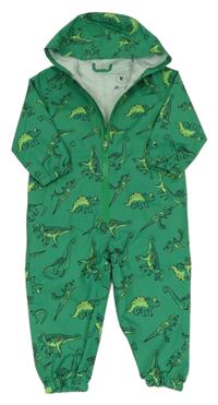 Tmavozelená šusťáková nepromokavá kombinéza s dinosaury a kapucí V BY VERY