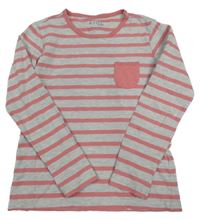 Šedo-růžové pruhované melírované triko s kapsou Tchibo