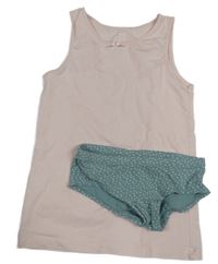 2Set - Světlerůžová košilka s mašličkou + břidlicové vzorované kalhotky H&M
