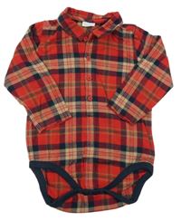 Červeno-béžovo-tmavomodré kostkované košilové body Next