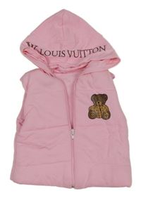 Růžová prošívaná zateplená vesta s medvídkem a kapucí LOUIS VUITTON