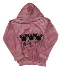 Starorůžová vzorovaná plyšová oversize mikina s Minnie a kapucí