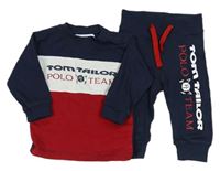 2set- Tmavomodro-červeno-bílé triko s logem + Lehké tepláky Tom Tailor