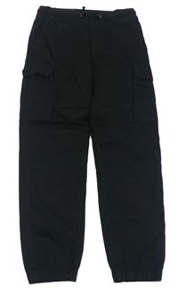 Černé plátěné cargo cuff kalhoty s úpletovým pasem H&M