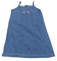 Modré riflové šaty s výšivkami květů H&M