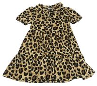 Béžovo-černé šaty s leopardím vzorem a límečkem Tu