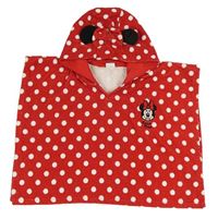 Červené puntíkaté froté osuškové pončo s Minnie a kapucí Disney