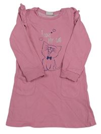Růžové teplákové šaty s kočkou a volánky Impidimpi