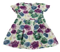 Bílo-zeleno-fialové květované manšestrové šaty M&S