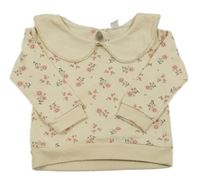 Béžová květovaná mikina s límečkem