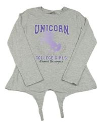 Šedé melírované triko s jednorožcem a nápisem Y.F.K.